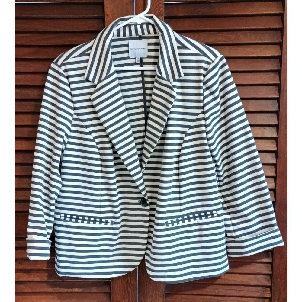 Catherine Malandrino Striped Blazer Jacket Gray White One Button Size XXL